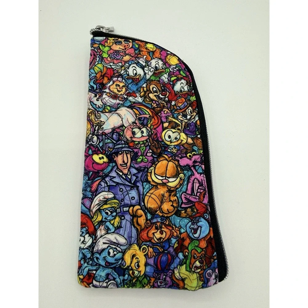 Retro Cartoon Eyeglass Case Garfield Smurfs Inspector Gadget Snorks Zipper Pouch